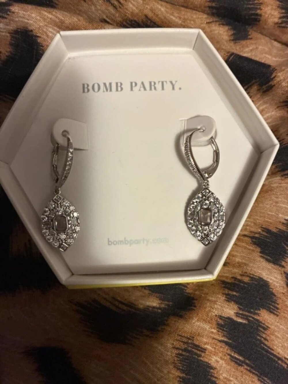 Bomb Party “Lost in Love” Silver Crystal Drop Earrings
